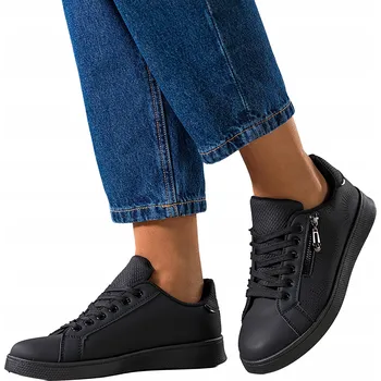 Dámské tenisky Dámské černé tenisky sportovní s ozdobným zipem, šněrovací, pohodlné, velikost 40