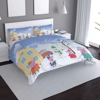 Povlečení Saténové povlečení Prasátko Pepina Zima - Sablio - 140x220 / 90x70