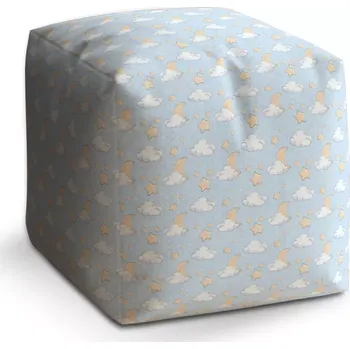 Taburet Sablio Taburet Kostka Měsíčky, hvězdičky a mráčky: 40x40x40 cm - Sablio