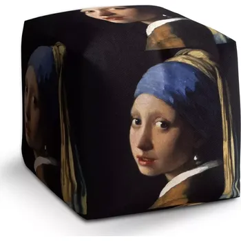 Taburet Sablio Taburet Cube Dívka s perlou - Johannes Vermeer: 40x40x40 cm