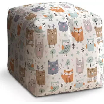 Taburet Sablio Taburet Kostka Animovaná lesní zvířátka: 40x40x40 cm - Sablio