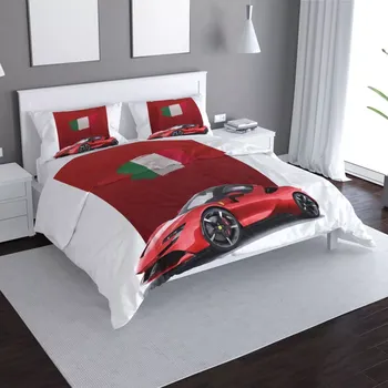 Povlečení Saténové povlečení Ferrari Italská vlajka na červeném bloku - Sablio - 140x220 / 90x70