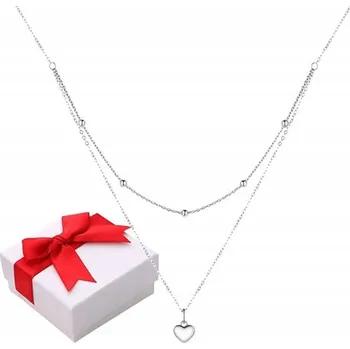 Náhrdelník Dvojitý Řetízek Náhrdelník srdce a kuličky stříbro s925 + krabička