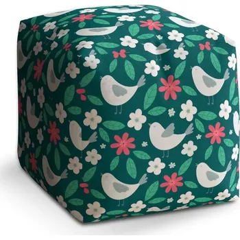 Taburet Sablio Taburet Kostka Červené kvítí s ptáčky: 40x40x40 cm - Sablio