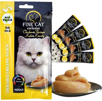 Fine Cat Exclusive Krémová svačinka pro kočky KUŘE & KREVETY 4x15g 5+1 ZDARMA
