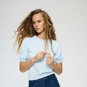 Dámský svetr Reserved - Svetr s aplikací - bledá tyrkysová - 003JI-06X - 003JI-06X-S