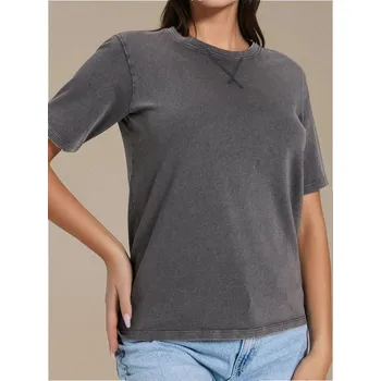 Dámské tričko Sinsay - Bavlněné tričko se sepraným efektem - šedá - 351EV-90X - 351EV-90X-XXS