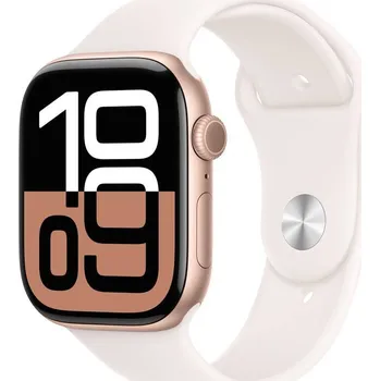 Chytré hodinky Apple Watch Series 10 GPS 46mm pouzdro z růžově zlatého hliníku - světle ruměný sportovní řemínek - M/L (MWWU3QI/A)