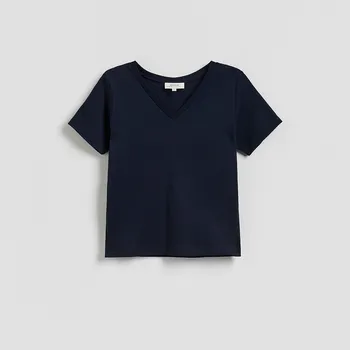 Dámské tričko Reserved - Jednobarevné tričko - tmavomodrá - 184IT-59X - 184IT-59X-M