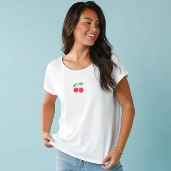 Tričko s potiskem třešní, pro menší postavu bílá 38/40