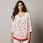 Tunika s potiskem a 3/4 rukávy režná/červená 44