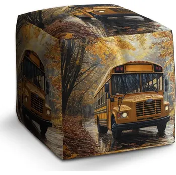 Taburet Sablio Taburet Cube Žlutý školní autobus: 40x40x40 cm