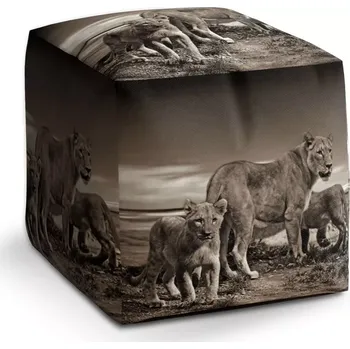 Taburet Sablio Taburet Kostka Lvice a lvíčata: 40x40x40 cm - Sablio