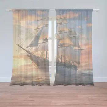 Záclona Sablio Záclony Plachetnice ve vlnách při východu slunce: 2ks 150x250cm