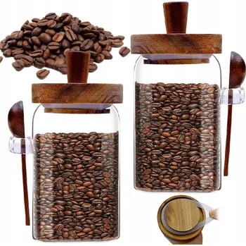 Sklenice 2 Ks Skleněné Sklenice se silikonovým těsněním, dřevěné víčko a lžička