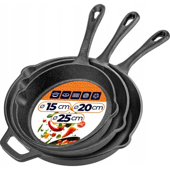 Pánev SADA LITINOVÝCH PÁNVI 3x LITINOVÁ PÁNEV INDUKCE PLYN GRIL 15/20/25 cm