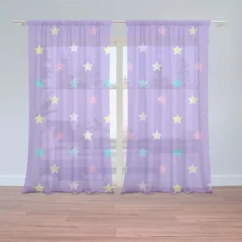 Záclona Sablio Záclony Hvězdy na fialové: 2 ks - 150x250 cm - Sablio