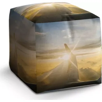 Taburet Sablio Taburet Cube Křídlo letadla nad mraky: 40x40x40 cm