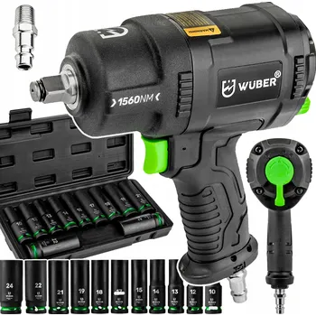 PNEUMATICKÝ RÁZOVÝ UTAHOVÁK NA KOLA 1560Nm 1/2" SE SADOU 11 NÁSTRČNÝCH KLÍČŮ 10-24mm