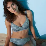 Sada 2 podprsenek Avila zn. Confidence Lingerie® ze saténového úpletu s krajkou, bez kostic břidlicová+bl.modrá 100E