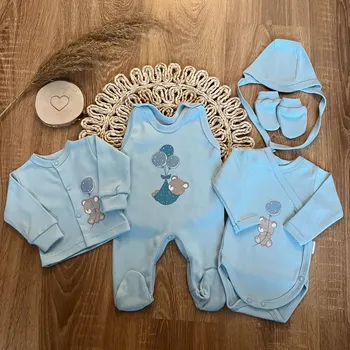 Kojenecká souprava Mamatti Výbavička pro miminko 5 dílná modrá velikost 50