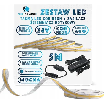 LED páska 24V SADA LED COB NEON PÁSEK TEPLÁ BÍLÁ 5M + Spínač