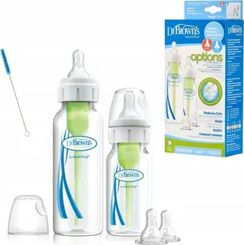 Kojenecká láhev Dr Brown's sada kojeneckých lahví a antikolikových dudlíků Options+ 120 ml + 250 ml