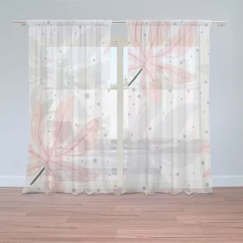 Záclona Sablio Záclony Bílé a růžové listy: 2 ks - 150x250 cm - Sablio
