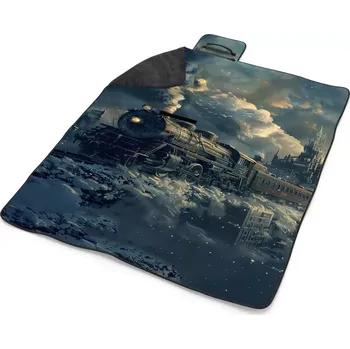 deka Sablio Plážová deka Parní lokomotiva v zasněženém městě: 200x140 cm