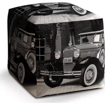 Taburet Sablio Taburet Kostka Černobílý veterán: 40x40x40 cm - Sablio