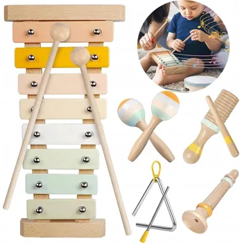 Dřevěná hračka WIELOKOLOROWA ZABAWKA DREWNIANA HUDEBNÍ, ROZVÍJÍ MOTORICKÉ SCHOPNOSTI