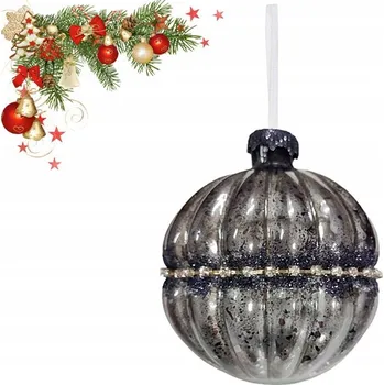 Vánoční dekorace SKLENĚNÁ VÁNOČNÍ KOULE NA VÁNOČNÍ STROMEK, PURPUROVÁ DEKORACE S FLITRY, 8 cm