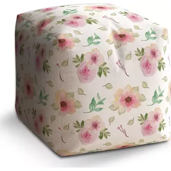Taburet Sablio Taburet Cube Růžové květy: 40x40x40 cm