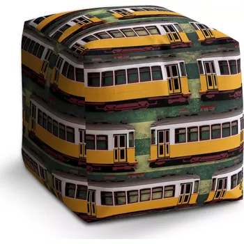 Taburet Sablio Taburet Cube Lisabonské historické tramvaje Zelený Pattern: 40x40x40 cm