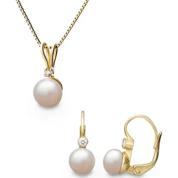 Souprava šperků Souprava náušnic a přívěšku ze žlutého zlata s bílými perlami a zirkony 401.90+307.90