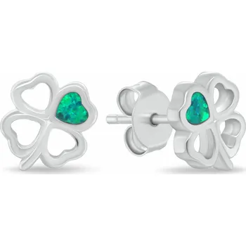 Náušnice Brilio Silver Stříbrné náušnice Čtyřlístek se zeleným opálem EA1253WG + 2 měsíce na vrácení zboží