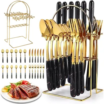 Příbor SADA PŘÍBORŮ 24 DÍLŮ PRO 6 OSOB NEREZOVÁ OCEL KOVOVÝ STOJAN Krabička