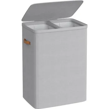 Koš na prádlo Prádelní koš na špinavé prádlo 2 přihrádky 170 L extra velký šedý s víkem