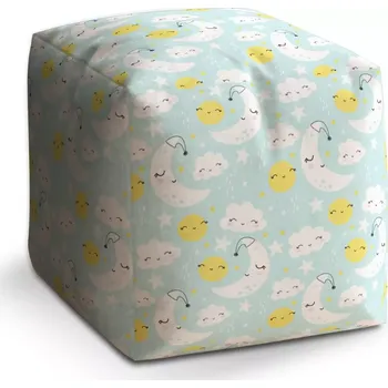 Taburet Sablio Taburet Kostka Měsíce, slunce a mráčky: 40x40x40 cm - Sablio