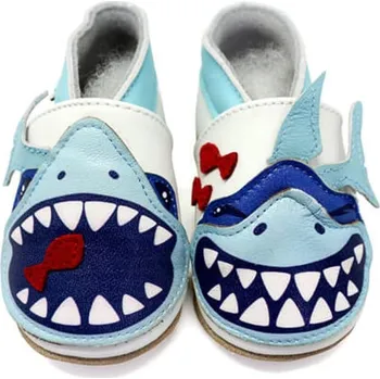 Capáčky LAIT ET MIEL Kožené capáčky se žralokem 0-6 měsíců Bílá 17-18