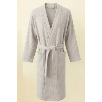 Dámský župan ŽUPAN BAVLNĚNÝ dámský/pánský VÁZANÝ UNISEX VAFLE KIMONO GOFR ŠEDÝ XXL