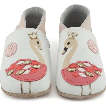 Capáčky LAIT ET MIEL Kožené capáčky s plameňáky 18-24 měsíců Bílá 23-24