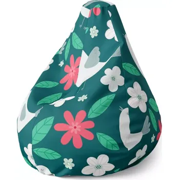 Sedací pytel Sedací vak Pear Červené kvítí s ptáčky - Sablio - 140 x 100 x 25 cm