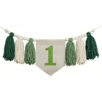 Party dekorace Boho narozeninová dekorace židle | narozeninová výzdoba 1+1 ks - zelený střapec