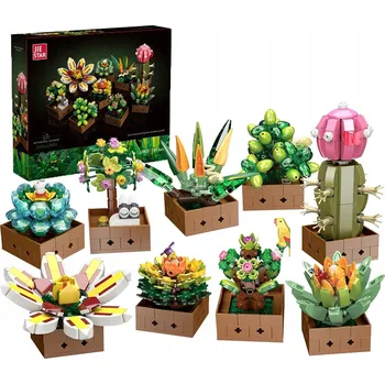 ostatní stavebnice STAVEBNICE KVĚTINY VELKÁ SADA NA DÁREK 913DÍLŮ ve tvaru sukulentů KONSTRUKCE