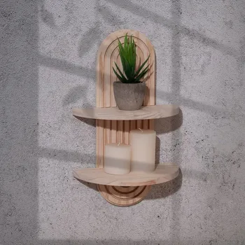 police Dřevěná boho nástěnná police | bytová dekorace - Barva protokolu - 2 ks