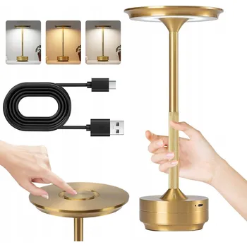 Lampička LED Stolní Lampa s USB Nabíjením, 3 Barvy Světla, Dotykové Stmívání, Zlatá