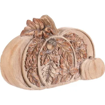 Osvětlená dýně s imitací dřeva a podzimním listím - magnesium dekorace Barva: Přírodní