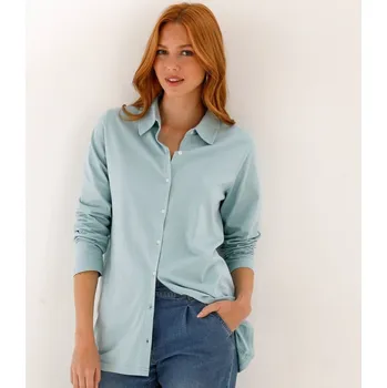 Jednobarevné tunikové tričko s dlouhými rukávy tyrkysová 52