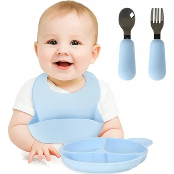 SILIKONOVÉ NÁDOBÍ PRO DĚTI A MIMINKA JÍDELNÍ SADA 4 KS TALÍŘEK MEDVÍDEK